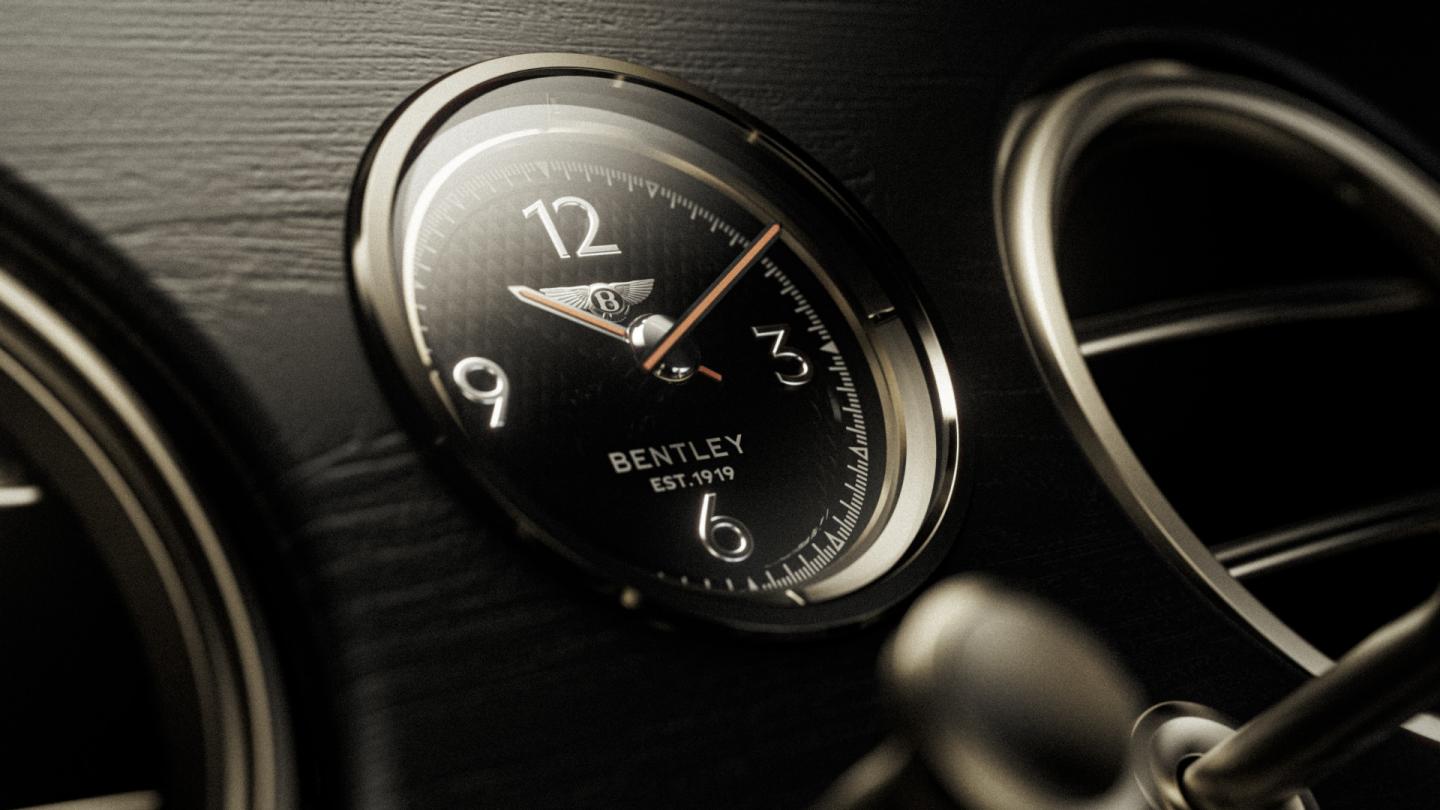 The Bentley clock in the front cabin of the Virtuoso Collection featuring gold elements