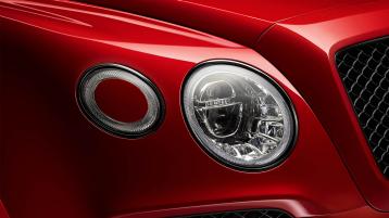 Close up of Bentley Branded jewel cut full Led Headlamps for Candy red Bentayga