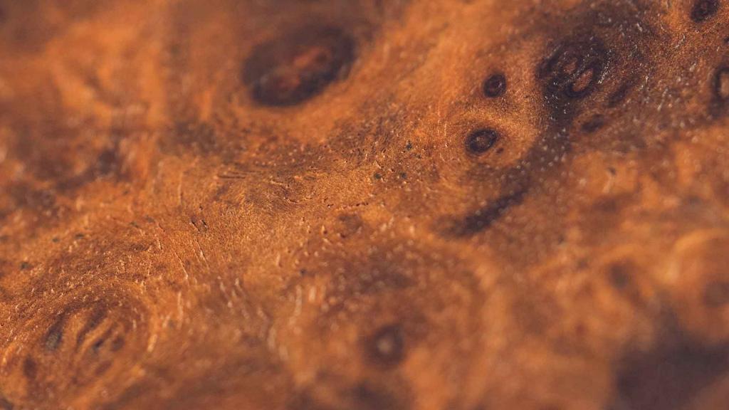 Close up view of Burr Walnut by Mulliner veneer