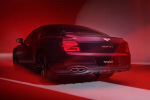 Rear three quarter of the Flying Spur Speed featuring Blackline Specification, Carbon Styling Specification and Akrapovic Titanium Sports Exhaust