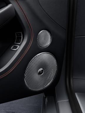 Naim Audio Speaker and sub woofer set in door panel of Bentley, complemented by Beluga hide and contrast stitching